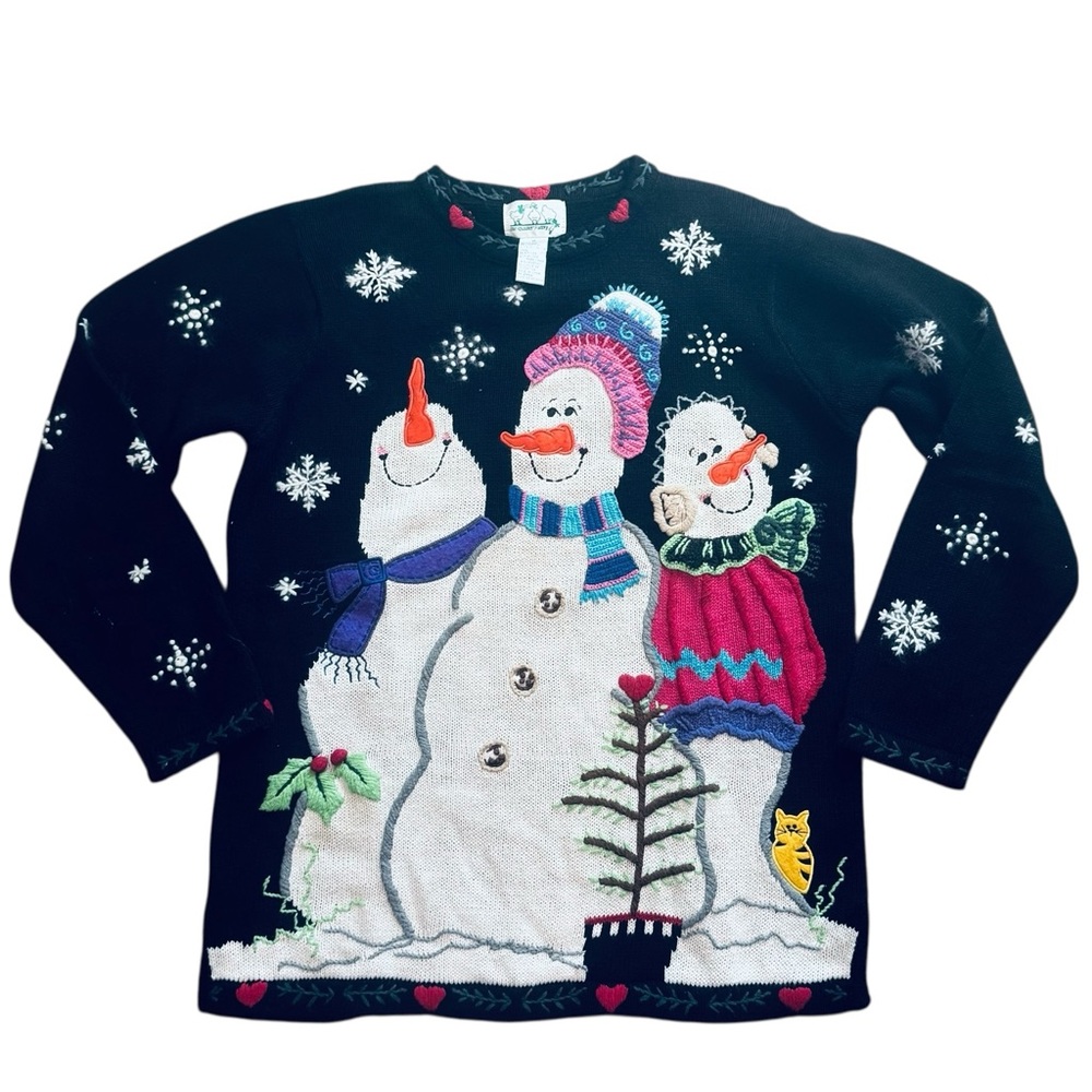 The Quacker Factory Adorable Snowmen Knit Christmas Women’s Tunic Sweater sz M